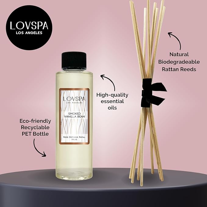 LOVSPA Smoked Vanilla Diffuser Oil - Luxury Essential Oils for Diffuser Refill & Air Freshener Room Spray - Long-Lasting & Natural Home Fragrance, Scented Oil for Diffusers, USA Made, 4oz - Bloomnest