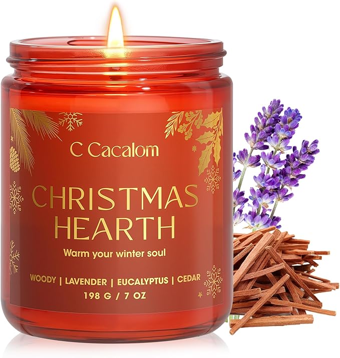 Christmas Soy Candles for Christmas Home Decor Non-Toxic Aromatherapy Scented Candles for Holiday Christmas Gifts, Cozy Cute Jar Candle, Winter Candle for Women Men, Christmas Hearth Lavender Candle - Bloomnest