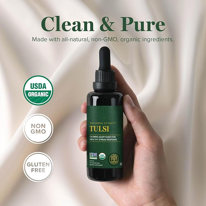 Global Healing Center - Organic Tulsi (Holy Basil Leaf Extract) Vegan Liquid Supplement Drops (Organic Basil) - Bioavailable Herb for Normal Stress Response, Natural Energy & Immune Support - Bloomnest