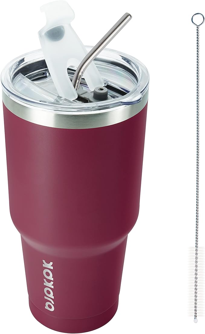 BJPKPK 30 oz Stainless Steel Insulated Tumbler with Lid and Straw, Reusable Ice Travel Coffee Thermal Tumblers Cup,Brick Red - Bloomnest