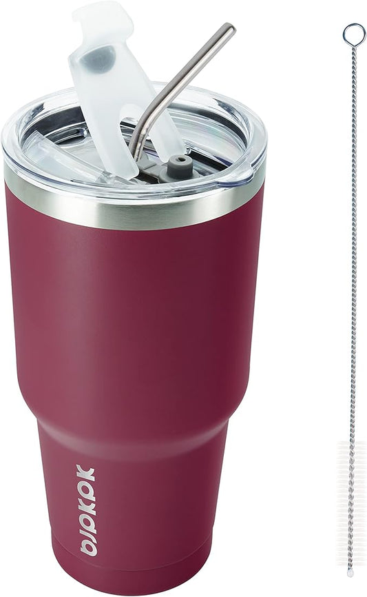BJPKPK 30 oz Stainless Steel Insulated Tumbler with Lid and Straw, Reusable Ice Travel Coffee Thermal Tumblers Cup,Brick Red - Bloomnest
