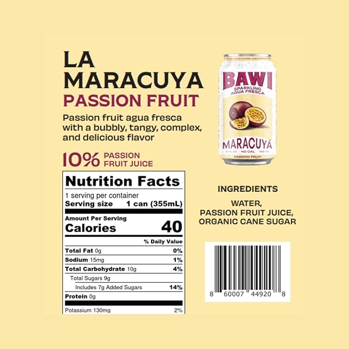 Bawi Agua Fresca Passion Fruit Flavored Sparkling Drink, 12 Fluid Ounces (Pack Of 12) - Bloomnest