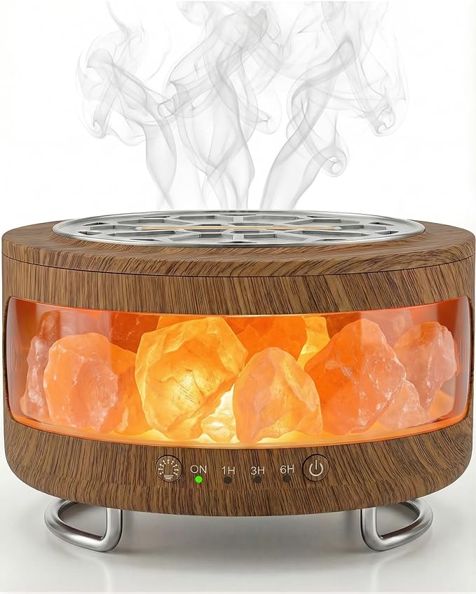 Essential Oil Diffuser with Himalayan Salt Lamp, 350ml Ultrasonic Aromatherapy Humidifier, 7 Colors LED Light, Timer & Auto Shut-Off for Home Bedroom Office Spa Yoga Bloomnest