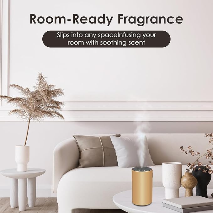 Waterless Essential Oil Diffuser, 7 Colors LED Light, Battery Powered Mini Scent Air Machine, Aromatherapy Mist Diffuser for Home Room Car Office (Gold) - Bloomnest