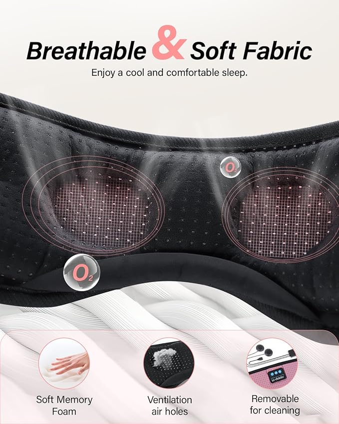 LC-dolida Sleep Headphones, White Noise Bluetooth Sleep Mask 3D Wireless Eye Mask Sleeping with Timing, Sleep Mask with Bluetooth Headphones for Side Sleepers Travel Yoga - Bloomnest