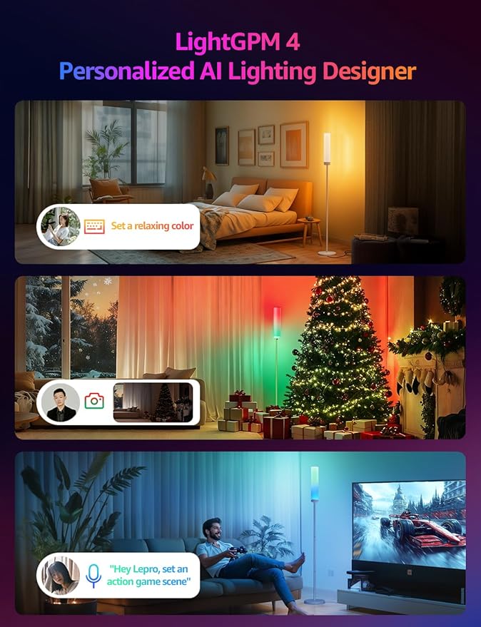 Lepro O1 AI Floor Lamps, 2300LM Smart Standing Lamp Works with Alexa, Modern Floor Lights with Music Sync, Personalized AI Lighting Designer,RGB Lamps for Living Room,Bedroom, APP Control, 2.4GHz Only - Bloomnest