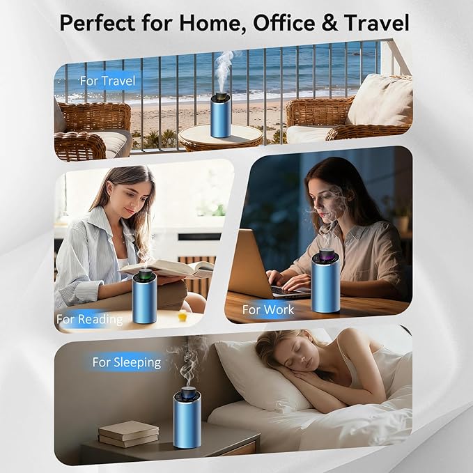 Waterless Essential Oil Diffuser Aromatherapy Scent Diffusers for Home Large Room, Bedroom, Car, Office, Desk, Battery Operated Mini Portable Air Freshener, 3 Countdown Timers & 3 Mist Levels - Bloomnest