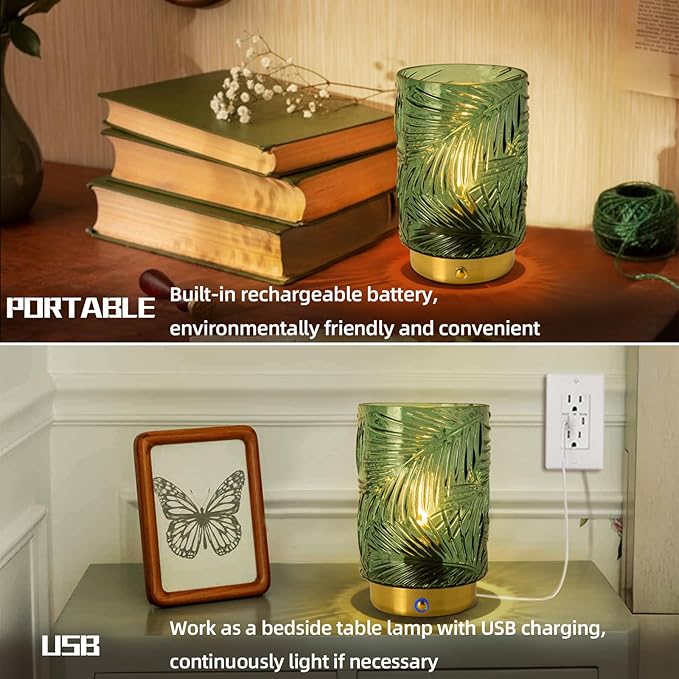 Rechargeable Battery Powered Lamp, Cordless Emergency Lamps for Power Outage, Decorative Small Accent Lamps for Entryway/Stairway/Bathroom/Corner, Dimmable Glass Battery Operated Table Lamp Indoor - Bloomnest