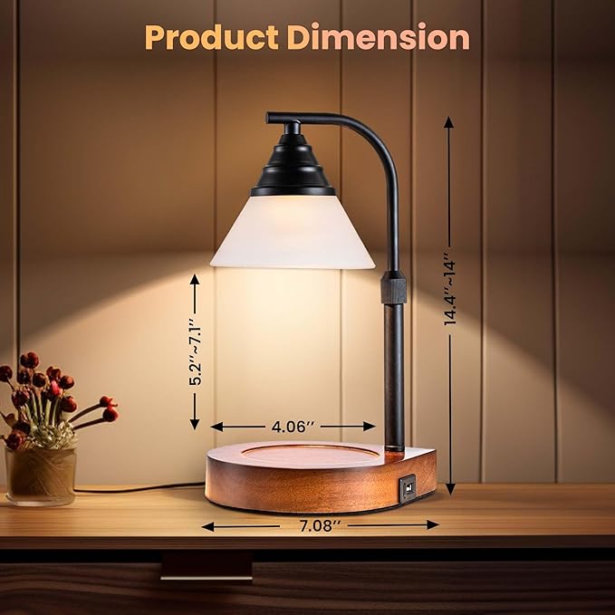 Candle Warmer Lamp New Modern Teardrop Style (4 Bulbs, Dimmer/Timer, Adjustable Pole, USB A&C Charging Ports)-Soft Brightness-Creates Ambience-Giftbox Included - Bloomnest