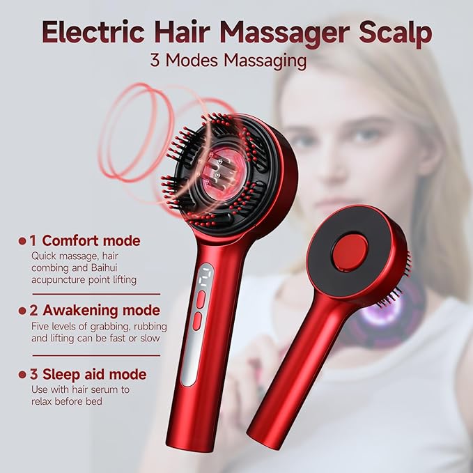 Trvtve 3-in-1 Electric Scalp Massage Comb, Hair Oil Applicator, Five-Level Head Scratching, Soothing and Relaxing to Prevent Hair Loss, Portable Home Massage Comb for Men and Women, Ipx7 Waterproof TRVTVE