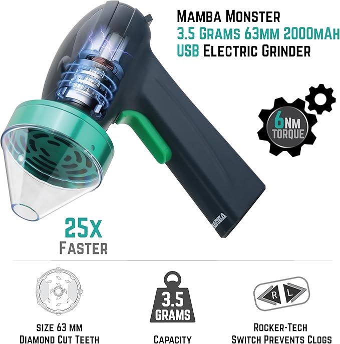 Mamba Monster 3.5g Green USB Electric Herb Grinder. Large Capacity Portable Metal Herbal Machine & Spice Mill for the Kitchen - Bloomnest