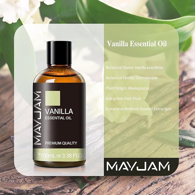MAYJAM Vanilla Essential Oil 100ML, Pure Essential Oils for Massage, Diffusers, Vanilla Oil Fragrance Oil for Soap Candle Making (3.38FL.OZ Bottle) - Bloomnest