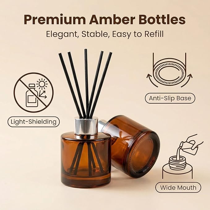 2PCS 50ml/1.6oz Glass Diffuser Bottles, Amber & Brown, Aromatherapy Storage Containers, Fragrance Accessories, DIY Replacement Diffuser Sticks, Home Decor Bloomnest