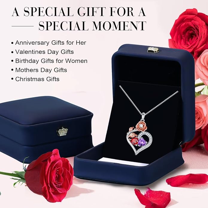 Iefil Valentines Day Gifts for Her - 925 Sterling Silver Double Birthstone Necklace, Anniversary Birthday Gifts for Women, Jewelry Gift for Wife Her - Bloomnest