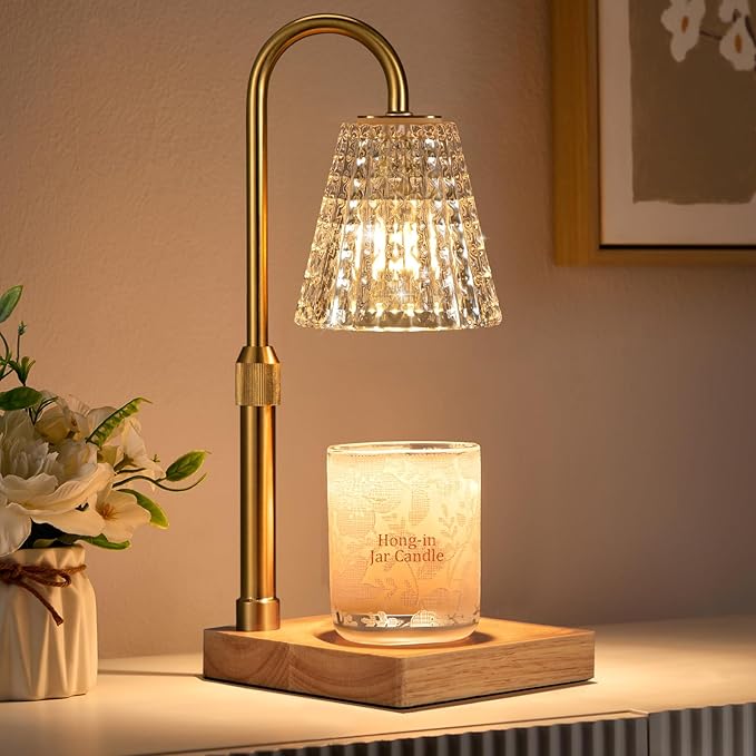 Crystal Adjustable Height Candle Warmer Lamp with Timer Dimmer,Birthday Gifts for Women Mom,House Warming Gifts New Home Room Decor,Vintage Wax Warmer for Scented Wax Jar Candles