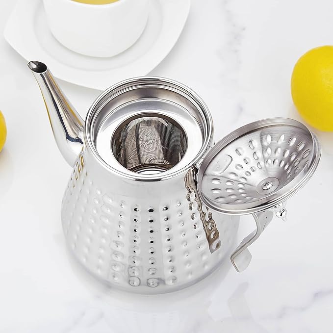 SANQIAHOME 1.2L(40oz) Stainless Steel Hammer Patterned Teapot With Removeable Infuser,Loose leaf cover,Silver - Bloomnest