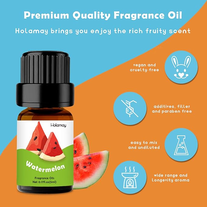 Fruity Fragrance Oil for Candle & Soap Making, Holamay Premium Fruit Essential Oils, 10 x 5ml - Coconut, Strawberry, Mango, Pineapple and More Diffuser Oil Scents, Summer Aromatherapy Oils Set - Bloomnest