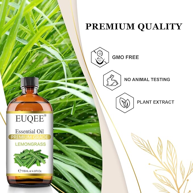 EUQEE Lemongrass Essential Oil 118ml Premium Lemongrass Oil with Glass Dropper, Great for Diffuser, Candle Making - 4Fl. Oz - Bloomnest