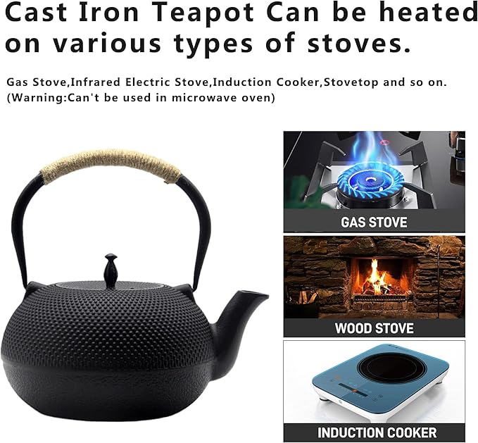 Big Cast Iron Teapot, Japanese Tetsubin Tea Kettle for Stovetop Safe, Cast Iron Tea Pot with Stainless Steel Infuser for Loose Tea and Enameled Interior(1800ml/60.9oz) - Bloomnest