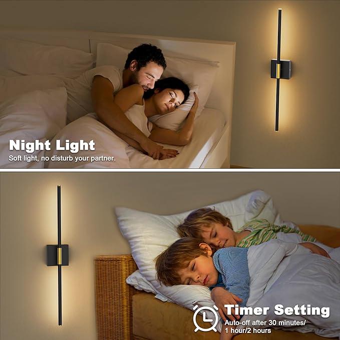 31.5 Inch Battery Operated Wall Sconce Set of Two, 8000mAh USB Rechargeable Wall Sconce with Remote Control, 360°Rotate Dimmable 3000K-6000K LED Wall Lights for Living Room, Hallway, Bedroom, (2 Pack) - Bloomnest