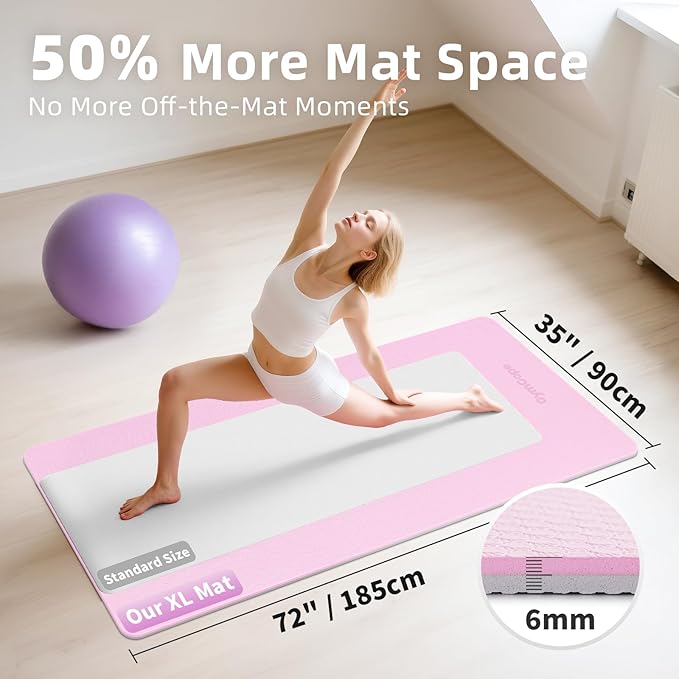 Extra Large TPE Yoga Mat 72"x35" / 78"x57" - Wide Non-Slip Mat for Yoga, Pilates & Home Gym, 6mm Thick Cushion for Comfort & Balance, Waterproof, Easy to Carry with Strap or Bag for Solo or Partner Workouts
