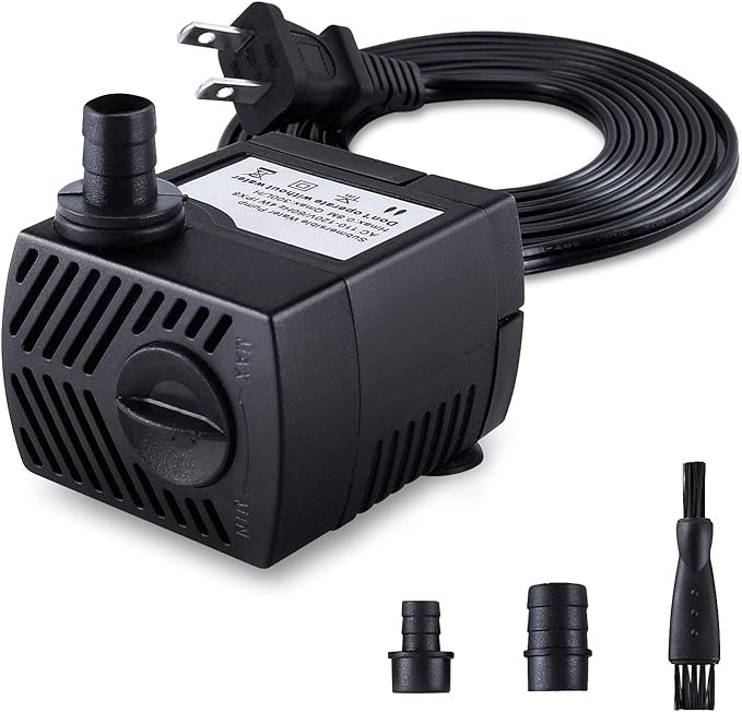 Fountain Pump, 80GPH(4W 300L/H) Submersible Water Pump, Durable Outdoor Fountain Water Pump with 7.2ft（2.2m） Power Cord, 3 Nozzles for Aquarium, Pond, Fish Tank, Water Pump Hydroponics, Fountain - Bloomnest
