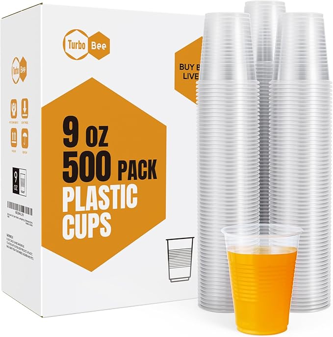 Turbo Bee 500 Pack 9oz Disposable Plastic Cups,Heat-Resistant & Food Safe Drinking Cups for Hot/Cold Beverages, Perfect for Schools, Offices, Events & Commercial Use - Bloomnest