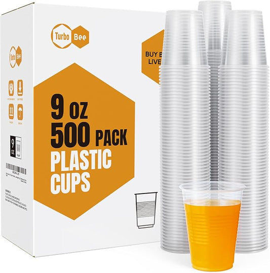 Turbo Bee 500 Pack 9oz Disposable Plastic Cups,Heat-Resistant & Food Safe Drinking Cups for Hot/Cold Beverages, Perfect for Schools, Offices, Events & Commercial Use - Bloomnest