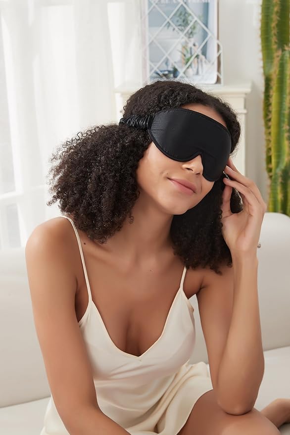 ALASKA BEAR Upgraded Silk Eye Mask with Deep Contour Molded Cups for Beauty Sleep & Lashes Extensions, Zero Pressure Sleeping Eye Cover with Silk-Cover Adjustable Strap - Bloomnest