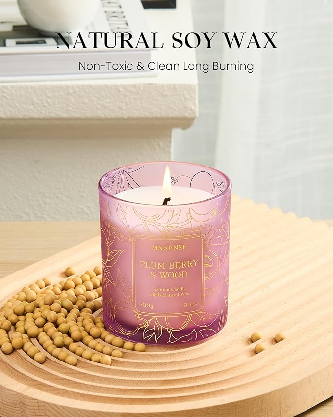 M&SENSE Fresh Melon Wooden Scented Soy Candles - Vegan, Naturally Scented, No Toxin Relaxing Candles for Stress Relief, 8.1oz 42-Hour Burn Time, Fall Winter Thanksgiving Christmas Housewarming Gift - Bloomnest