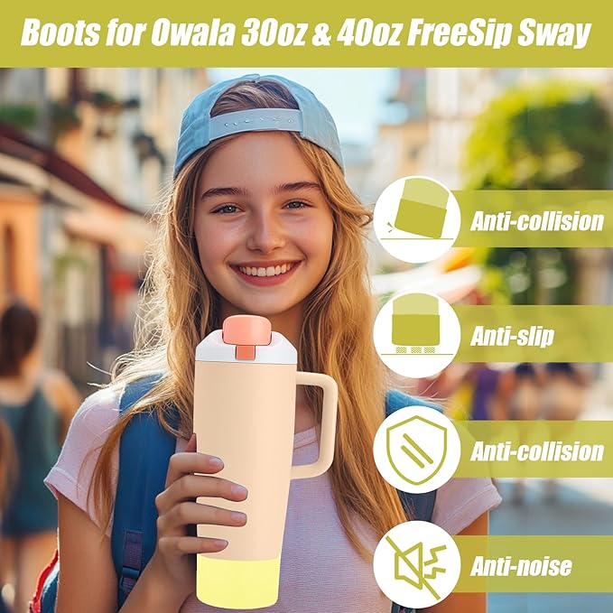 Mity rain 2PCS Protective Silicone Boots for Owala 30oz & 40oz FreeSip Sway Bottles & Tumblers - Accessories for owala, Enhances Stability & Prevents Scratches (Sunny Yellow) Mityrain