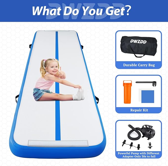 Dwzdd Gymnastics Air Mat 10ft/13ft/16ft/20ft Tumbling Mat Inflatable Gymnastics Tumble Track for Home/Gym/Training/Cheerleading/Water with Electric Pump