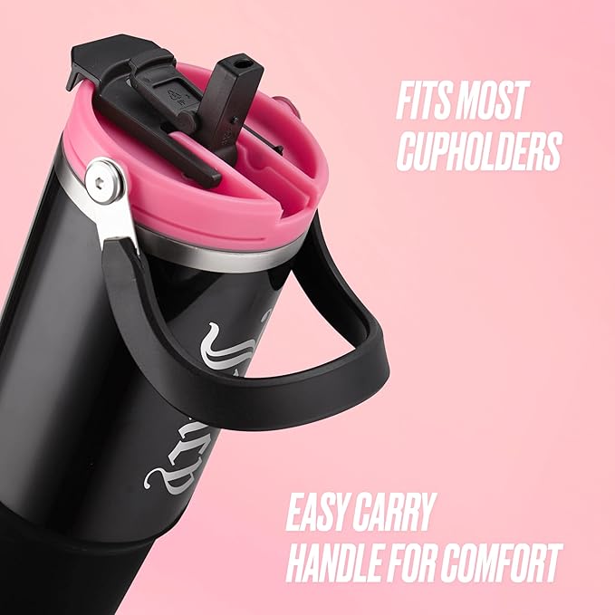 Juicy Couture Flip Fusion Hydration 40oz Stainless Steel Tumbler with Flip Handle, Black - Bloomnest