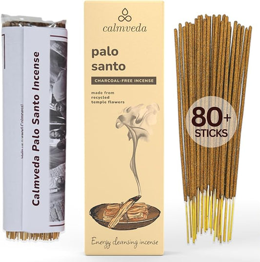 Holy Palo Santo Incense Sticks - 80 Charcoal Free Incense, Made from Upcycled Flowers | Cleansing Incense Sticks Spiritual or Inciensos para Sacar Malas Energias