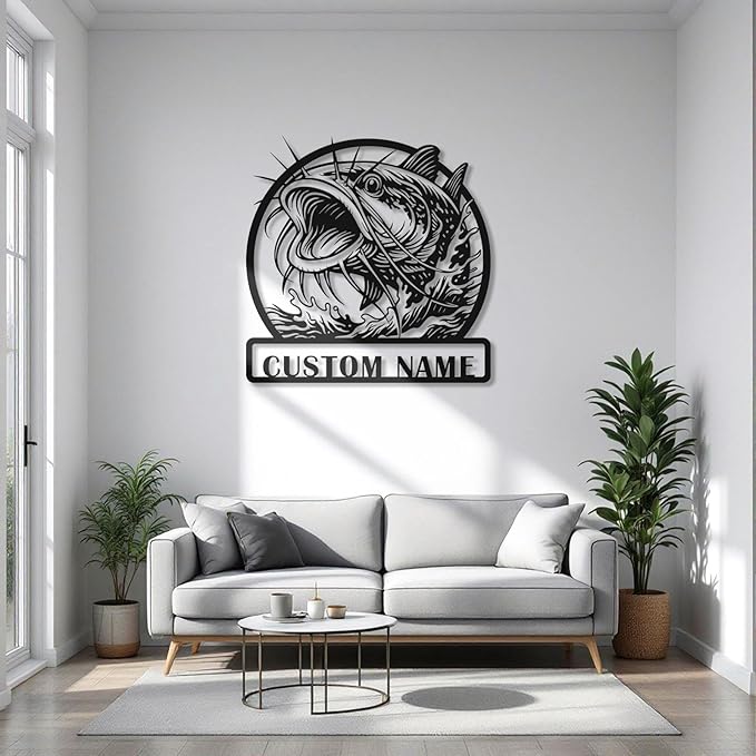 Personalized Catfish Metal Sign – Custom Name Fishing Wall Art – Iron Decoration for Cabins, Lake Houses, Man Caves, and Outdoor Spaces (Catfish-3) - Bloomnest