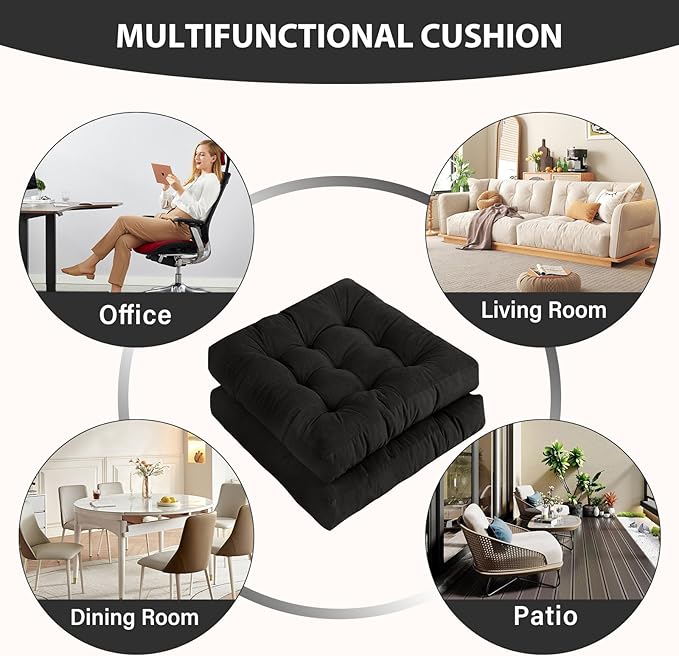 Tiita Square Floor Pillow, Thicken Tufted Seat Cushion, Floor Cushion for Yoga Meditation Living Room Balcony Office Outdoor, Set of 2, 22x22 Inch, Black