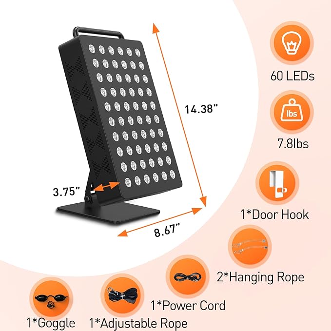 Red Light Therapy Panel 5 Wavement 60 Dual Chip LEDs 630+660+810+830+850nm Red and Near Infrared Lamp Therapy Device 100W with Timer & Stand for Body Pain Relief Face Skin Health Sleep Black Bloomnest
