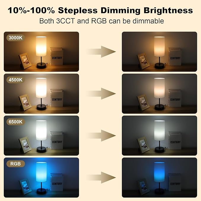 Unicozin Table Lamp,3 CCT 3000K/4500K/6500K & RGB Color Changing,Stepless Dimmable Touch Control Bedside Lamp for Reading,Ambience Nightstand Light for Home Decor Party,White Shade - Bloomnest