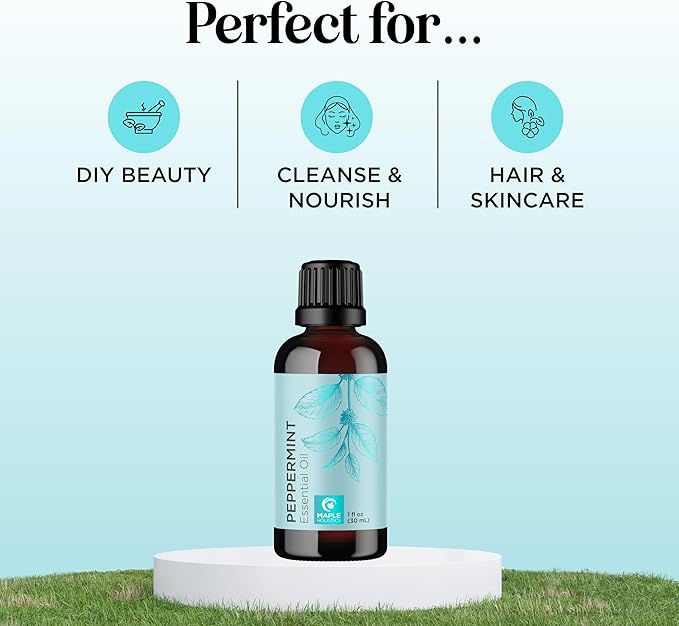 Peppermint Essential Oil for Diffuser Aromatherapy - 100% Pure Peppermint Oil for Hair Skin and Nails Plus Undiluted Refreshing Aromatherapy Essential Oil for Diffusers Baths and Topical Uses 1oz - Bloomnest
