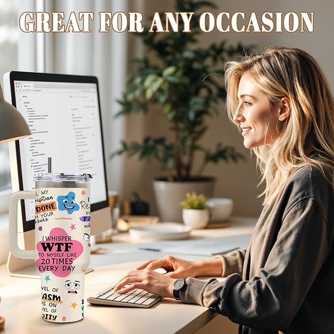 DUUV Mental Health Gifts for Women Men, 40 Oz Funny Tumbler with Handle and Lid, Funny Saying Cup for Work Office Coworkers, Encouragement Gifts for Birthday Christmas, 1PCS - Bloomnest