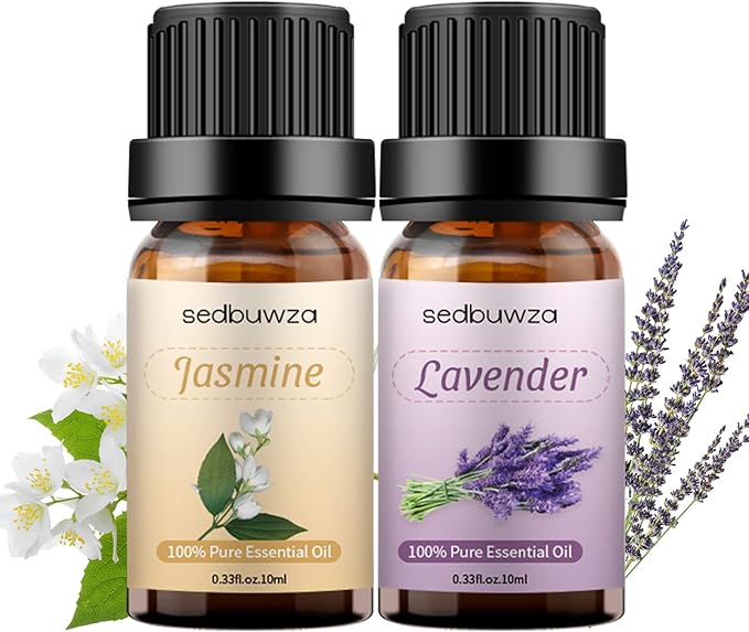 Sedbuwza Lavender Jasmine Essential Oil Set, Lavender Fragrance Oil Jasmine Scent Oil Set for Diffuser, Aromatherapy, Massage, Soap, Candle Making 2 x 10 ml Sedbuwza