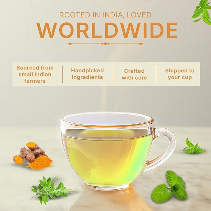 Turmeric Tulsi Tea Bags (50 Count), Green Tea with Turmeric & Peppermint, Stress Relieving, Low Caffeine Gluten Free, Whole Loose-Leaf Pyramid Tea Bags - Bloomnest