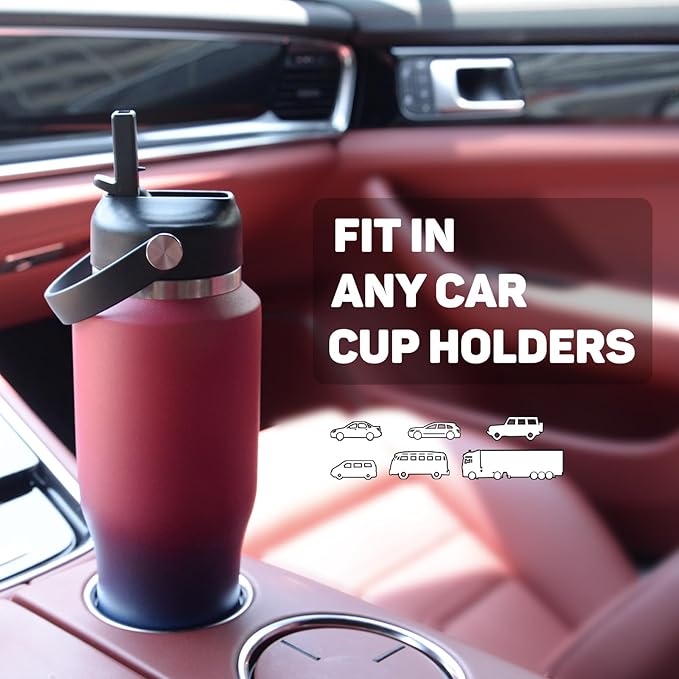 32oz Water Bottle with Powder Coated, Fit in Any Car Cup Holder, Water Bottle with Straw Lids, Stainless Steel Insulated Water Flask Double Wall Leak-proof BPA Free to Keep Cold&Hot - Bloomnest