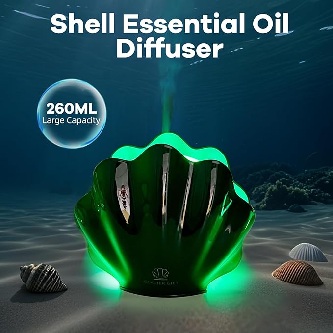 Essential Oil Diffuser 260ML, Shell Aroma Diffuser with Remote Control Humidifier with 7 Colors LED Night Light for Bedroom Home Relaxation (Green) - Bloomnest