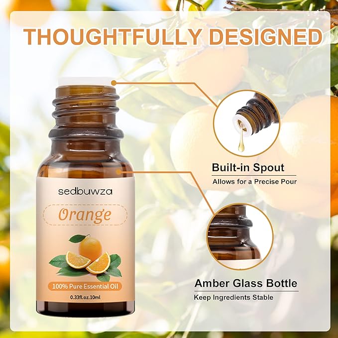 Sedbuwza Orange Essential Oil, Pure Organic Orange Fragrance Oil for Diffuser, Humidifier, Soap, Candle, Perfume Sedbuwza