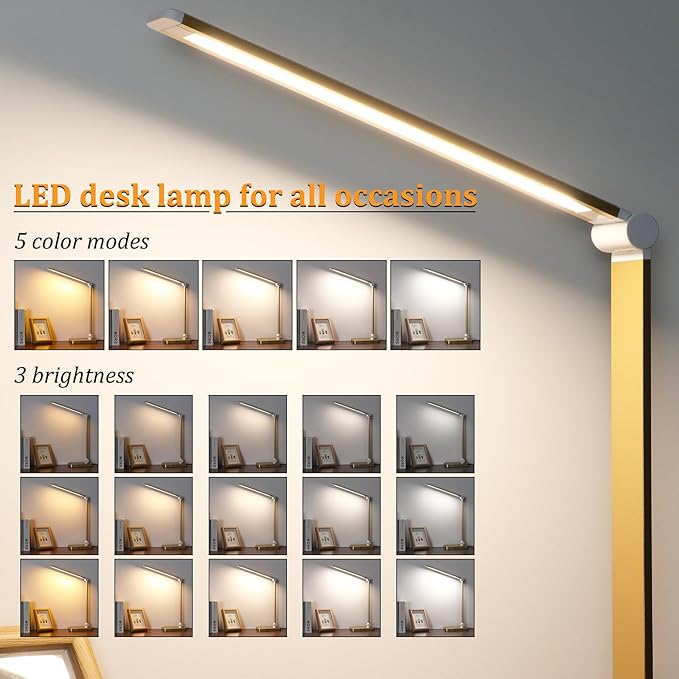 LED Desk Lamp with USB Ports,Touch Desk Lamps for Home Office with 5 Color Modes,3 Brightness Desk Light with Small Night Light,Reading Lamp Table Lamp for Bedroom Bedside Study Gold （with Adapter） - Bloomnest