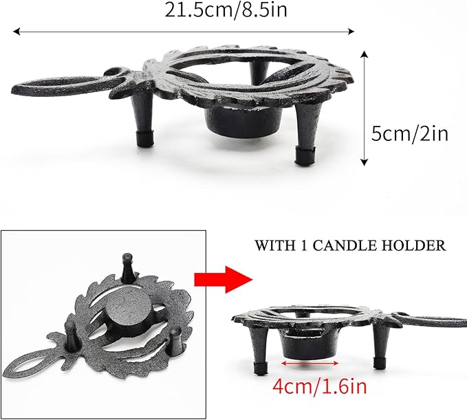 Sungmor Cast Iron Tealight Warmer with Pretty Flame Shape Design, Functional Table Trivet Candle Holder for Warm Dishes, Pots, Soups, Milks, Teas, Coffee, Great Heater for Melt Butter, Sealing Wax - Bloomnest