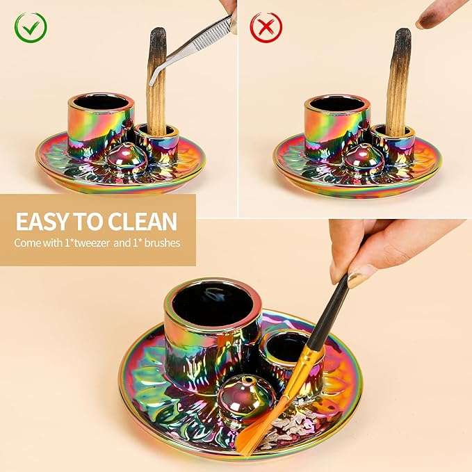 Palo Santo Sticks Holder, Multi-Purpose Handmade Ceramic Incense Burner for Palo Santo Incense Sticks, Sage Holder for Burning, Ash Catcher Tray for Meditation Yoga Room-Colorful ToolSentryX