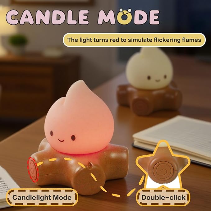 Cute Fake Campfire Lamp with White Noise, 5 Soothing Sounds & Flickering Flame Light, Rechargeable Portable Night Light for Sleep, Relaxation, Camping Decor & Gifts (White Noise Version) - Bloomnest