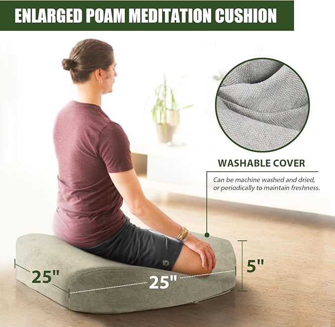 Meditation Cushion - Floor Pillow, Enlarge High Density Extremely Firm, Large Big Foam Floor Cushion Seating for Adults - Premium Yoga Pillows for Adults Gifts for Women, Men Khaki - Bloomnest